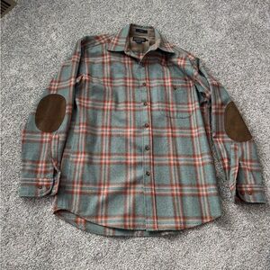 Pendleton Trail Gray and Brown Plaid Shirt with Elbow Patches men’s medium